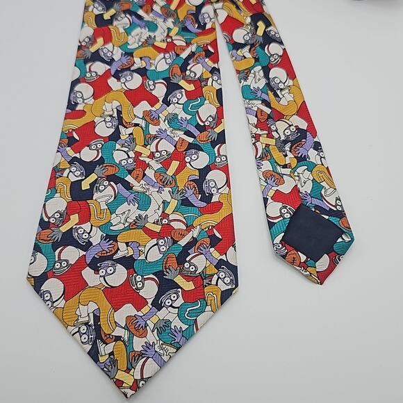 Vintage M Aesop Novelty Tie Football Players Cartoon Sports Fun 55.5" - Picture 3 of 6